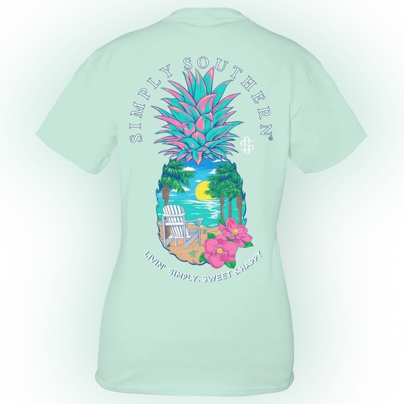 NWT Simply Southern blue pineapple beach scene livin simply, sweet & happy shirt - Picture 1 of 3